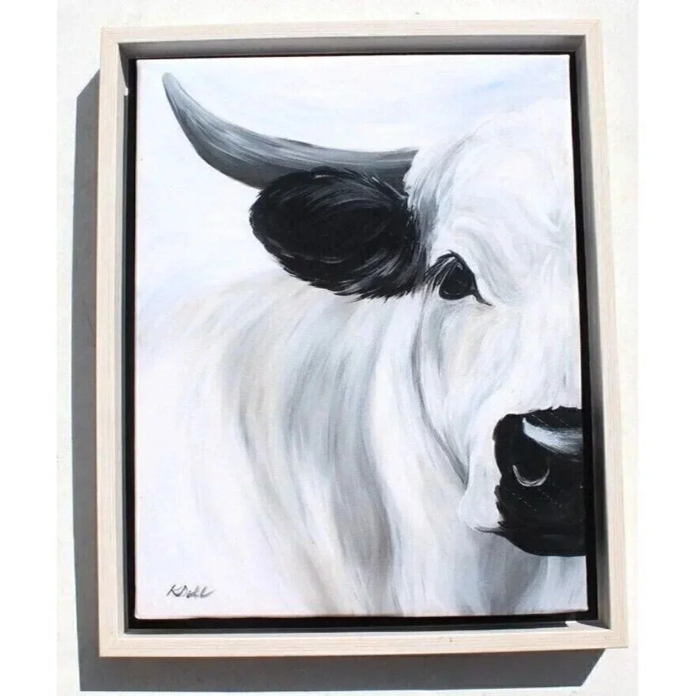 New Cow Face Canvas Wall Art Country Decor Framed Cow Bathroom Decor